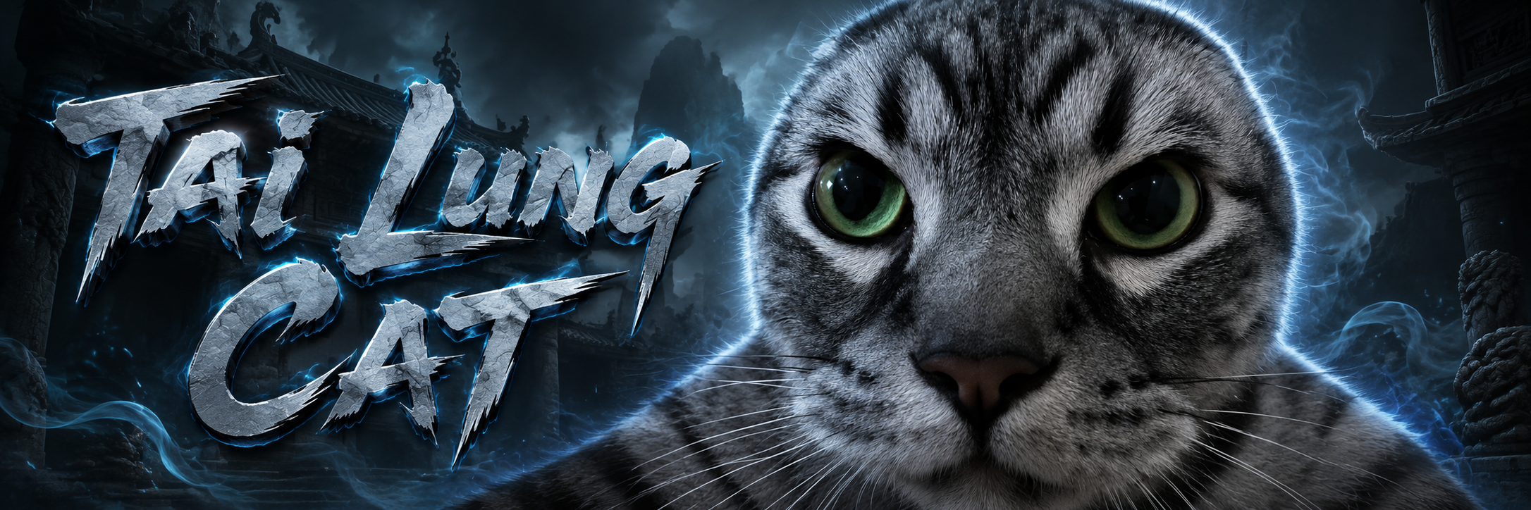 Tai Lung Cat banner — cinematic temple scene with glowing title